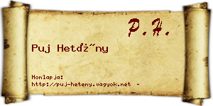 Puj Hetény névjegykártya